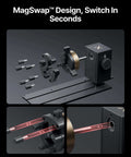 MagSwap rotary kit for xTool engravers (P3/F2/F1), exploded view showing mounting base and components