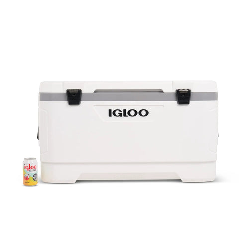 Front view of Latitude Marine 100 Quart Cooler With Cool Riser Elevation For Extra Chill Ultra White Finish Five Day Ice Retention