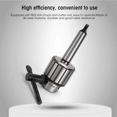 Heavy Duty 40 Steel Drill Chuck With MTA3 B22 Handle Boasts Massive 5 To 20mm Clamping Range, featuring robust steel body.