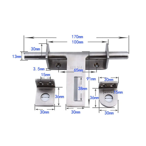 Bulletproof Stainless Steel Sliding Bolt Door Latch No Fuss Interior Exterior Barn Gate Security Slide Lock With Quick Auto Return Action For Cupboards And Outdoors dimensions showing size details.