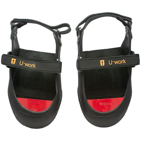 Double Hook And Loop Strapped Safety Overshoes With Steel Toe Caps, Slip Resistant Alloy Toe Shoe Covers, Red Size M, Top View