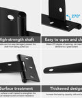 Close-up of Six Piece 4 Inch T Hinges Set showing high-strength shaft, 270-degree opening, treated surface, and thickened design.