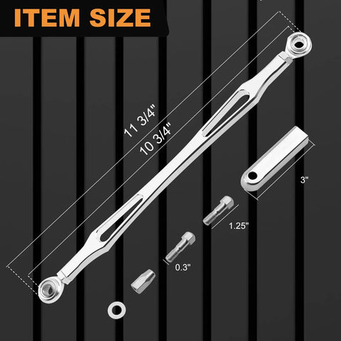 Chrome Shift Linkage For Harley Touring Rigs 1986 And Later Road King Road Glide Electra Glide Tri Glide Softail Aftermarket Replacement Gear Shift Lever, 11 3/4 in chrome billet aluminum, size diagram