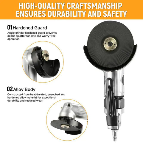 Badass 4 Inch Air Angle Grinder With Front Exhaust 10000 Rpm Pneumatic Metal Cutting And Grinding Tool showing hardened guard and alloy body.