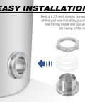 Installation of 2 Inch Tri Clamp Bulkhead Fittings Stainless Steel 304 Weldless Bulkhead For Kettles, shown with components.