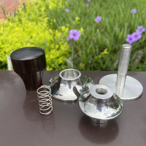 Top Tier 51mm Stainless Steel Coffee Tamper With Adjustable Calibration And Anti Deviation Base For Consistent Espresso Compaction parts layout.