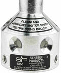 RepSupplements Up1 Ultimate Fan Blower Remover Tool, aluminum construction with warning label for motor shaft lubrication.