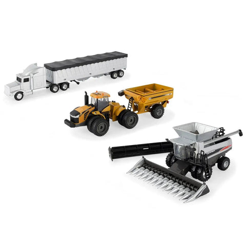 One Sixty Fourth Scale AGCO Harvesting Set With Gleaner A86 Combine And Front Dual Headers Challenger MT975E 4WD Duals