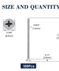 Diagram showing size of Ten By Two And Three Quarters Inch Sheet Metal Screws Flat Head Tek Screws Self Tapping 100 Pcs 410 Stainless Steel