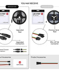 Comparison of RGBW LED Strip With Four Colors In One, Individually Addressable SK6812 Upgrade, 16.4ft Length, 300 LEDs new and old versions.