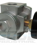 Heavy-duty inline air pressure regulator for air compressors, 3/4 in NPT inlet, gray aluminum body with gauge