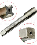Close-up of 3/4-20 HSS Tap from tap and die set, showing UNEF threads and high-speed steel material details
