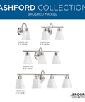 Three Light Bath Vanity Fixture From Ashford Collection In Brushed Nickel Finish with various configurations of opal glass shades.