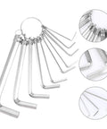 Angled Hex Allen Wrench Set With Key Chain For Home Bike Repair Tools L Shape Spanner Kit 1.5mm To 10mm Size Range Great For Tight Spots, chrome alloy