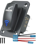 Rocker Switch With Aluminum Mounting Panel, IP68 Waterproof Five Pin SPST On Off Toggle, 20A 12V And 24V, Jumper Wires Included