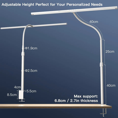 Ultra Wide Desk Lamp With Dope Gesture Control 31.5 Inch Wide showing adjustable height and aluminum design on desk