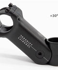 Shock Absorbing Bike Stem That Cuts Up To Seventy Percent Of Bumps And Vibrations For A Super Smooth Ride On Road Gravel Ebikes And Hybrid Bicycles Reduces Hand Fatigue And Boosts Control And Comfort, shown at 30-degree angle, black material, 28.6mm steerer.