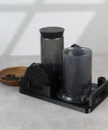 3D Printed Coffee Utensil Station Holder That Keeps Your Kitchen Counter Clean With A Slick Drip Catcher Tray, black storage with drip tray.