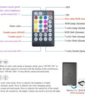Remote control for 16W RGBW Twinkle Fiber Optic Lights With App Control, Music Activated, with labeled buttons and features
