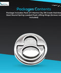 Marine City front-view round spring-loaded flush lifting ring, 316 stainless steel, 2-inch diameter