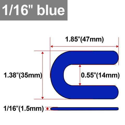 Image of a 1/16" blue slotted plastic disc with dimensions for the Shop Approved 30 Pcs Auto Lift Leveling Shim Kit.