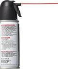 Side view of Dust Off 152a Disposable Cleaning Duster, 3.5 Oz Can, showing usage instructions and red nozzle spray for electronics.
