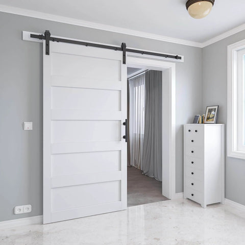 48 Inch By 84 Inch Sliding Barn Door With 8 Foot Hardware Kit And Handle, Pre Drilled Holes For Easy Assembly, solid PVC surface, white