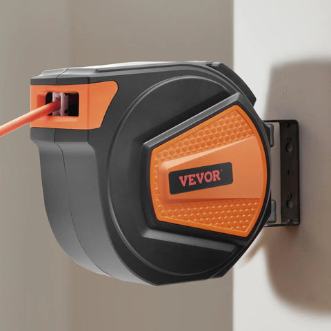 Shop Grade Retractable Air Hose Reel With Sixty Five Foot Three Eighths Inch Hybrid Hose Auto Rewind 300 PSI Wall Mounted