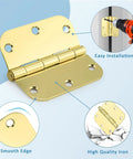 Heavy Duty 3.5 Inch Brass Door Hinges With Brushed Golden Finish, showing smooth edge and easy installation features.