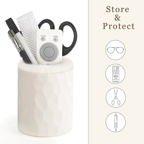 Plush Lined Eyeglasses Holder And Glasses Stand For Desk Or Nightstand Slick Easy Access Anti Scratch Protective Case Tabletop Storage Organizer In Ivory One Size For Office Use.