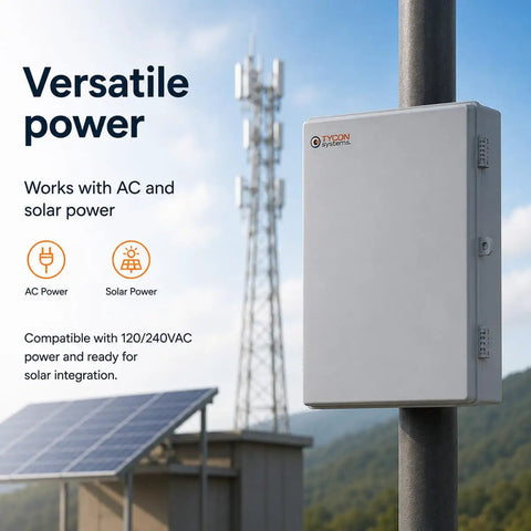 Heavy Duty 12 Volt 36 Ah SLA Power Bank With 432 Wh Storage And 100 Watt Continuous Draw Delivers Serious Off Grid Juice features waterproof enclosure mounted on pole.