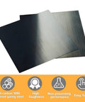 Blue-tempered spring steel shim sheets, 6 in x 6 in, polished finish; front view, 6 pieces, thickness 0.004–0.03 in