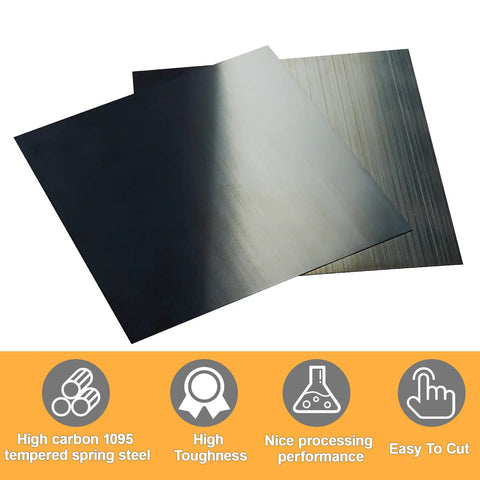 Blue-tempered spring steel shim sheets, 6 in x 6 in, polished finish; front view, 6 pieces, thickness 0.004–0.03 in