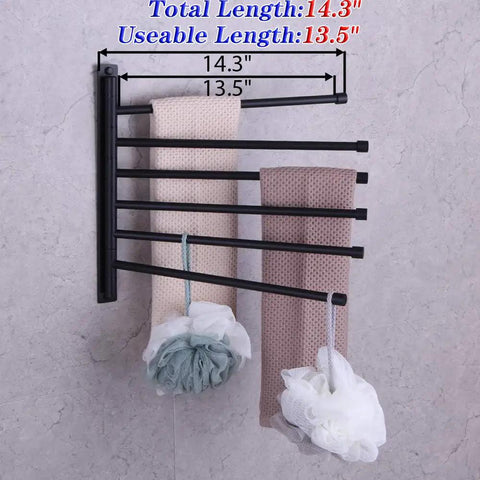 Six Arm Wall Mount Towel Rack Matte Black, Heavy Duty SUS 304 Stainless Steel Towel Holder Organizer with towels and sponges