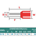 Diagram of 100 Pcs 4 AWG Ferrule Connectors Ends Insulated Cable Ferrule Crimp Terminal Kit for Car Audio, dimensions labeled in mm.