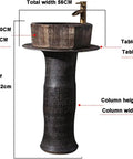 Premium Ceramic Vessel Sink, Slick Countertop Basin With Faucet And Drain Combo, round black porcelain sink with pedestal.