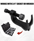 Premium Adjustable Ball Joint Separator And Puller Tool Knocks Stubborn Steering Joints Loose Up To Two Three Eight Inches for cars trucks SUV, shown with 3/4" socket compatibility.