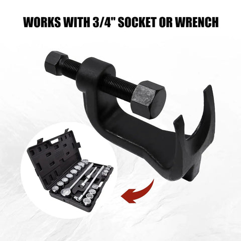 Premium Adjustable Ball Joint Separator And Puller Tool Knocks Stubborn Steering Joints Loose Up To Two Three Eight Inches for cars trucks SUV, shown with 3/4" socket compatibility.