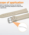 Ten Piece Curved Spring Bar Watch Band Pins Fits 30mm Straps With 1.5mm Diameter next to a light leather watch strap.
