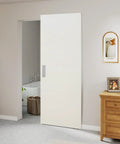 Concealed Sliding Barn Door 30 By 84 White Primed Flush Solid Core With Soft Close Installation Hardware And Double Sided Pulls Included