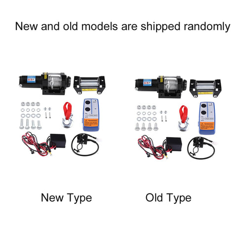 Rock Solid 4000lb Electric Winch With Heavy Duty Steel Cable For Cars Quads And Trailers Featuring Crazy Fast Three Stage Planetary Gear System shown in new and old models.