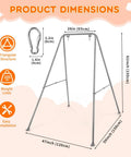 Heavy Duty Foldable Baby Swing Stand A Frame Metal Swing Stand for Backyard and Indoor Outdoor Use shown with dimensions