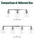 Two sizes of Three Light Chrome Vanity Light Fixture For Bathroom Over Mirror, Industrial Farmhouse Globe Wall Sconce shown