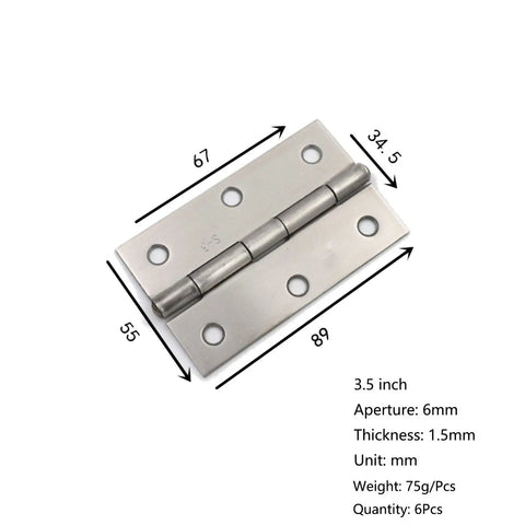 Legit 304 Stainless Steel Folding Butt Hinges Rock Solid Rust Proof Cabinet Door Connectors For Drawers Boxes And Windows Heavy Duty Mounting Screws Kit 3 Inch Size dimensions with holes and hinge pin.