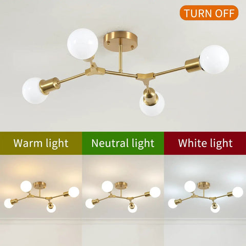 Black Sputnik Chandelier 12 Lights Modern Metal Semi Flush Mount Ceiling Light Fixture for Bedroom showing light modes.