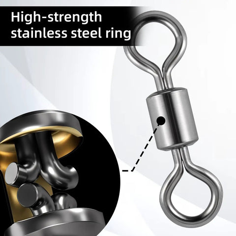 100 Pcs Micro Swivels for Fly Fishing Stainless Steel Small Rolling Barrel Swivels High Strength Hook Line Connector Tackle Gear with Black Coating Pro Grade Fishing Accessories, stainless steel ring swivel