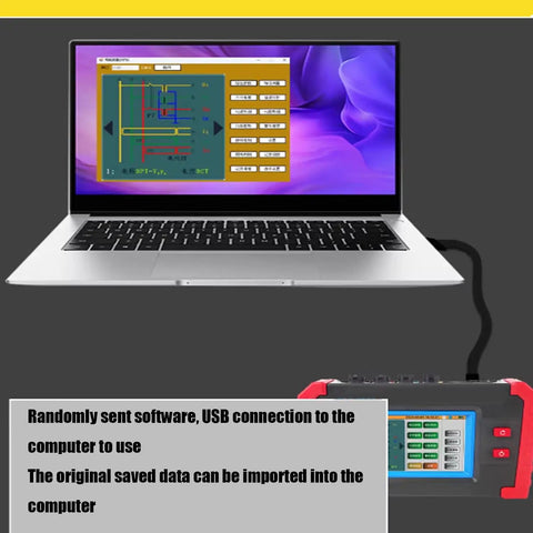 No Sweat Mini Three Phase Power Quality Analyzer With Four PC Current Clamps And Usb Logging, connected to laptop for data import.