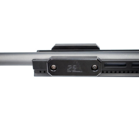 External Forend Weight Kit For M-LOK Rails, 12 Oz Nitride Coated Carbon Steel Made In USA attached to rifle barrel