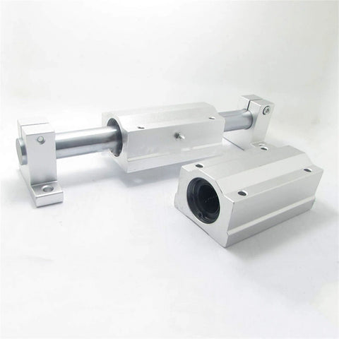 Two-piece aluminum linear motion bearing slides with mounting blocks and guide rail
