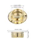 5 Pack White Fire Sprinkler Concealed Covers with Rustproof Replaceable Convex Trim Rings for Tight Fit, showing measurements and gold detail.